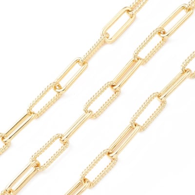 Cadena eslabón clip liso texturizado baño de oro / metro