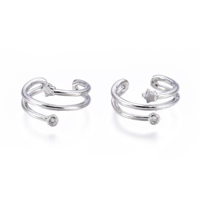 Ear cuff aros solitarios estrella zircon plateado / unidad