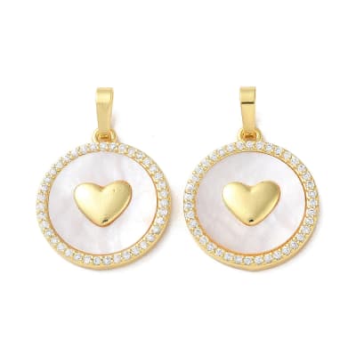 Dije colgante círculo corazón 21 mm nácar baño de oro / unidad