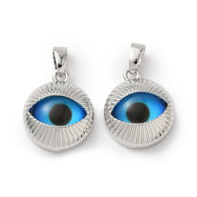 Dije colgante ojo turco baño platino 16 mm / unidad