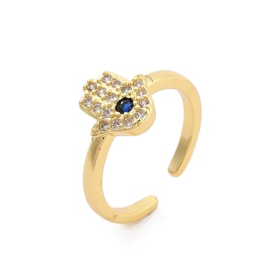 Anillo ajustable mano de fátima hamsa zircón baño de oro / unidad