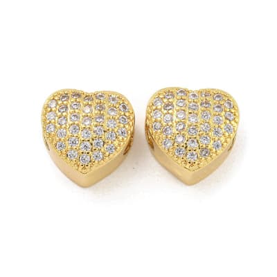 Pasador europeo charm corazón 12 mm zircón baño oro / unidad