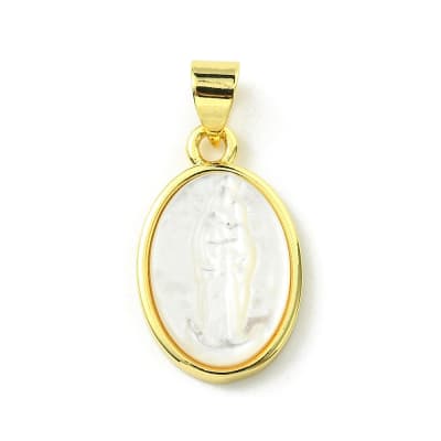 Dije colgante nácar virgen Chiquinquirá chinita baño oro / unidad
