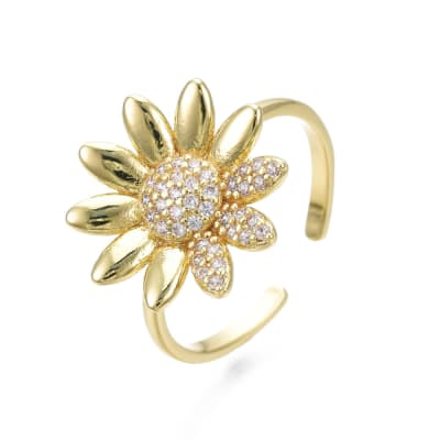 Anillo ajustable margarita flor baño de oro / unidad