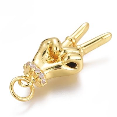 Dije colgante mano saludo dedos 21 mm baño oro zircón / unidad