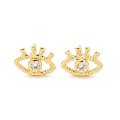 Aros topo topito ojo turco 11.5 mm con zircón baño de oro / par