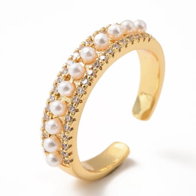 Anillo ajustable cinta de perlas baño de oro / unidad
