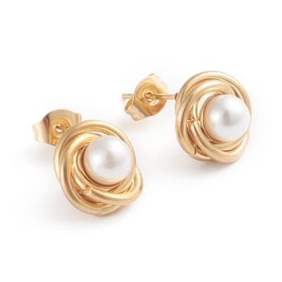 Aros topo topito nudo y perlas 11 mm acero / par