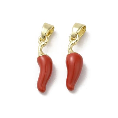 Dije colgante esmaltado mini ají rojo 16 mm baño de oro / unidad