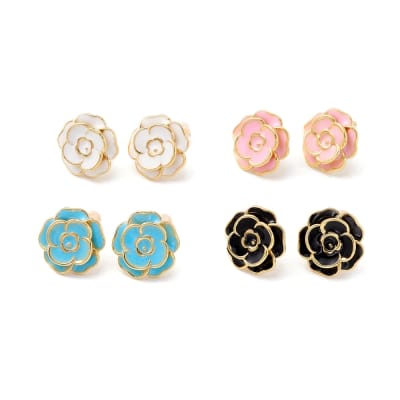 Aros topo topito segunda etapa flor 15 mm baño de oro / par