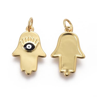 Dije colgante hamsa mano de fátima 19 mm baño de oro / unidad