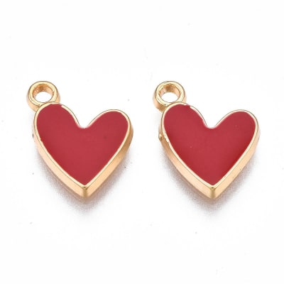 Dije esmaltado corazón rojo 13 mm baño de oro / unidad