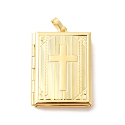 Relicario foto portafoto locket libro cruz baño oro / unidad