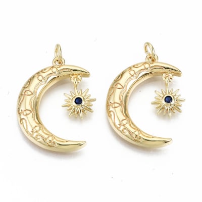 Dije colgante media luna sol estrella baño de oro zircón / unidad