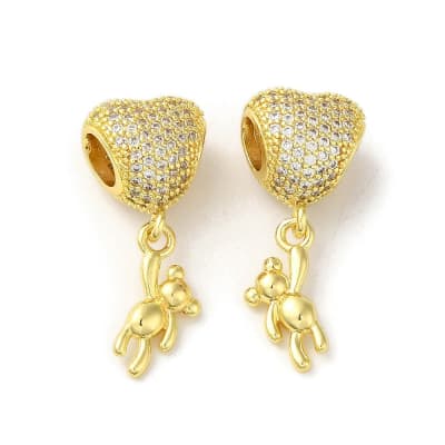 Colgante europeo charm corazón osito bear baño de oro / unidad