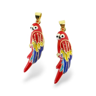 Dije colgante esmaltado guacamaya venezuela 40x10 mm baño de oro / unidad
