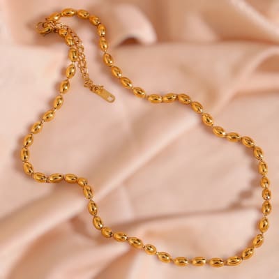 Collar cuentas ovaladas grano acero / unidad