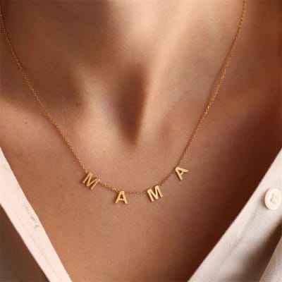 Collar cadena palabra mamá acero dorado / unidad