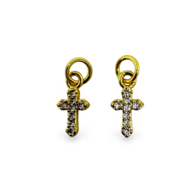 Dije colgante mini cruz 6x12 mm zircón baño de oro / unidad