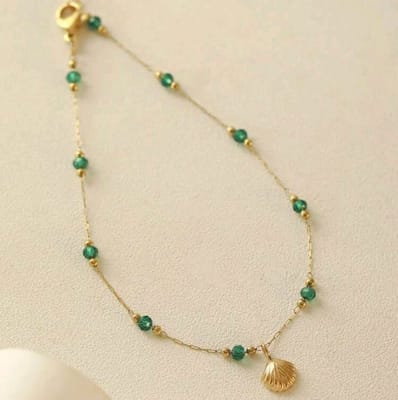 Tobillera con cuentas pasadoras verde acero / unidad