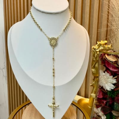 Rosario para dama con balines 2 mm baño de oro / unidad