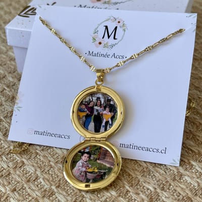 Collar con relicario wish pide un deseo dos fotos personalizado dorado / unidad