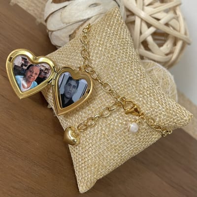 Pulsera con relicario corazón dos fotos personalizado / unidad