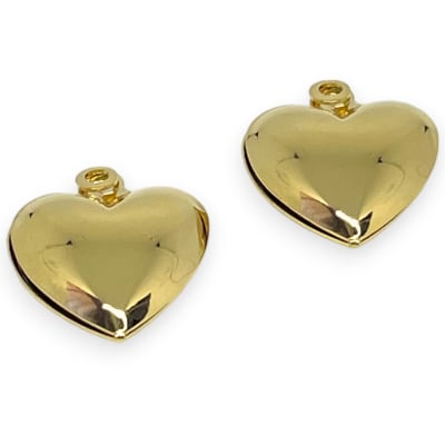 Dije colgante corazón inflado 15 mm baño de oro / unidad