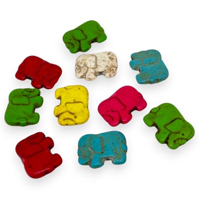 Cuenta pasadora elefante piedra turquesa fósil multicolor