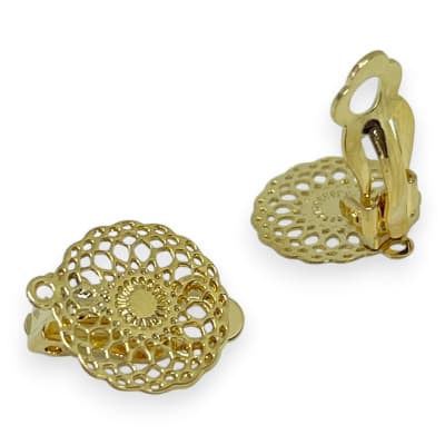 Base de aros clip topito a presión redonda mandala baño de oro / par