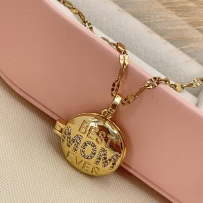 Collar con relicario best mom dos fotos personalizado dorado / unidad