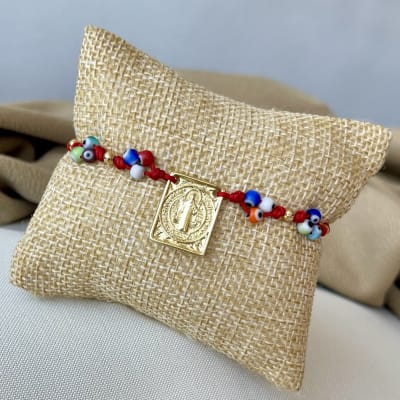 Pulsera protección ojo turco San Benito hilo rojo ajustable / unidad