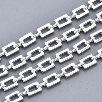 Cadena eslabón rectangular 6.5 mm baño de plata / metro