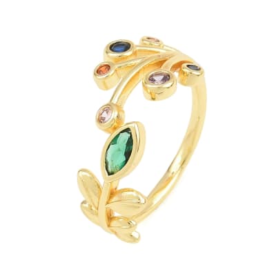 Anillo ajustable flora 14 mm baño de oro zircón / unidad