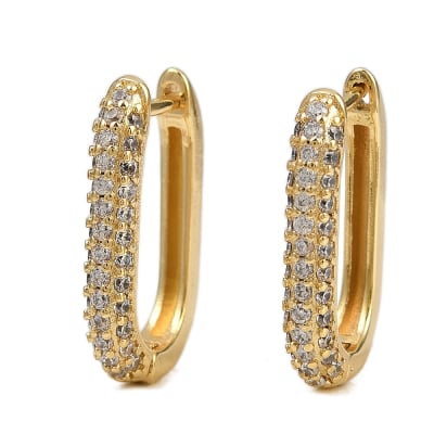 Aros argollas huggie rectangular 18 mm baño oro zircón / par