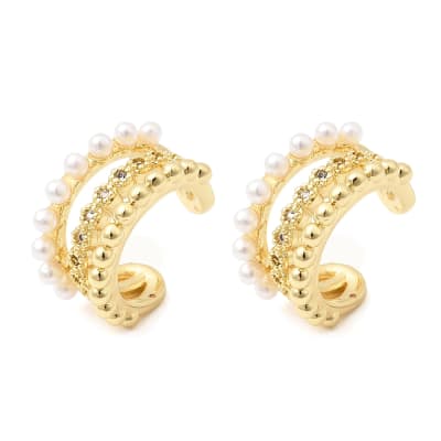 Ear cuff aros solitarios triple línea liso perla zircón baño oro / unidad