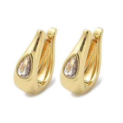 Aros argollas huggie bote lagrima zircón 14x12.5 mm baño oro / par