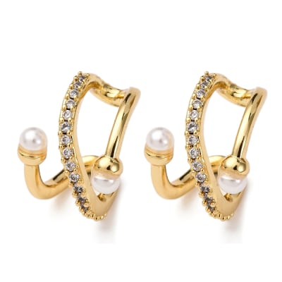 Ear cuff aros solitarios perlas zircón 14 mm baño oro / unidad