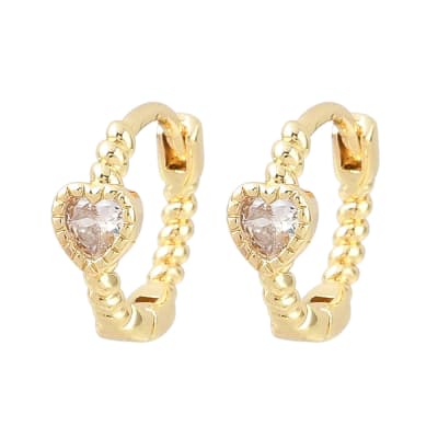 Aros argollas huggie corazón zircón 11 mm baño oro / par