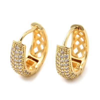 Aros argollas huggie ovalada 17x15 mm baño oro zircón / par