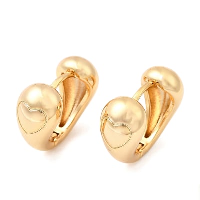 Aros argollas huggie gota corazón 14.5 mm baño oro / par