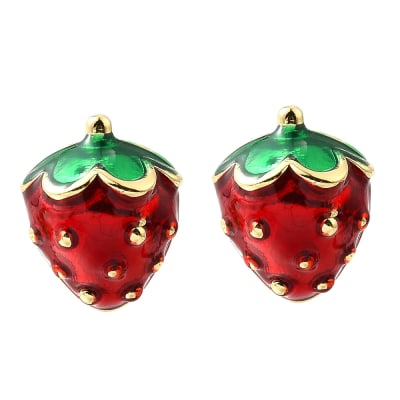 Aros topo topito frutilla fresa 12x10 mm esmaltado baño oro / par