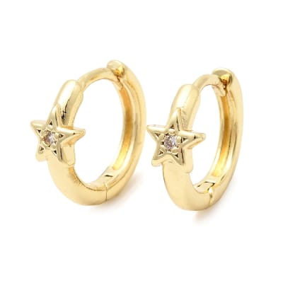 Aros argollas huggie estrella zircón 13x14 mm baño oro / par