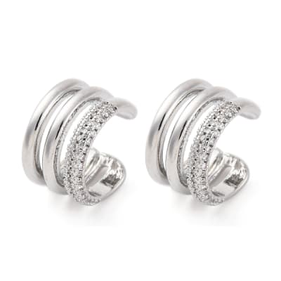 Ear cuff aros solitarios triple linea mixta baño platino zircón / unidad