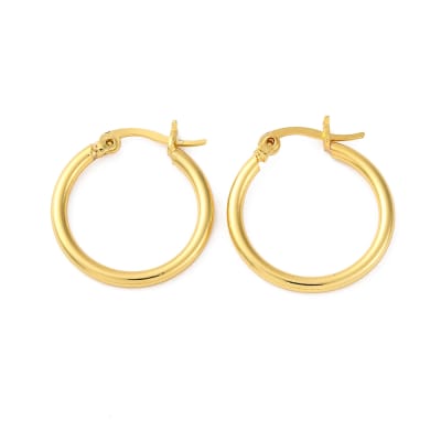 Aros argollas básicas 20 mm baño de oro / par