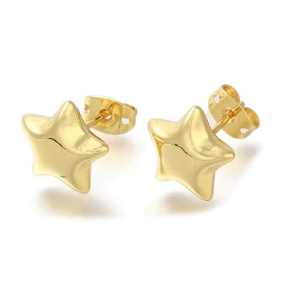 Aros topo topito estrella puffy baño de oro / par