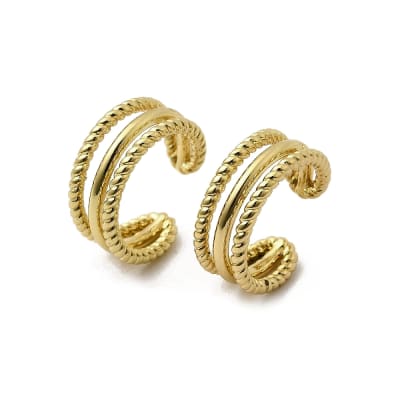 Ear cuff aros solitarios triple línea mixta baño de oro / unidad