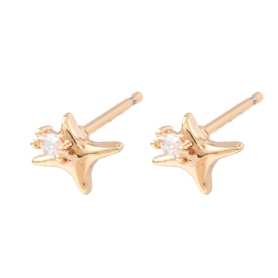 Aros topo topito estrella zircón 7x6 mm baño oro / par