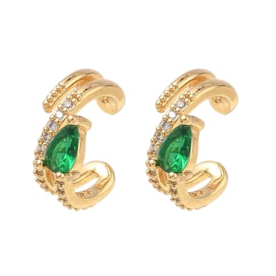 Ear cuff aros solitarios zircón esmeralda 9 mm baño oro / unidad