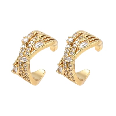 Ear cuff aros solitarios cruzado 7 mm baño oro zircón / unidad